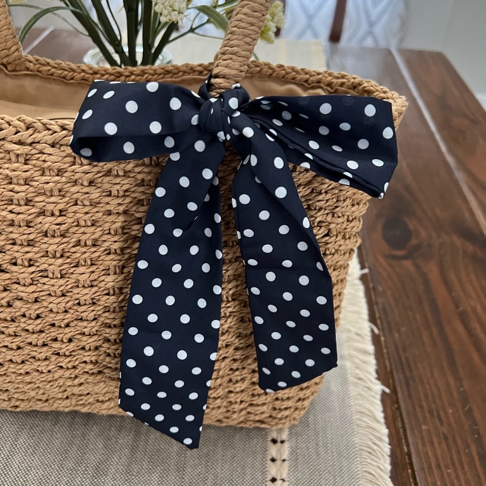 NEW Purse Tote Bag Women’s Girls Woven Fashion Totes/Polka Dot Bow - Picture 2 of 7